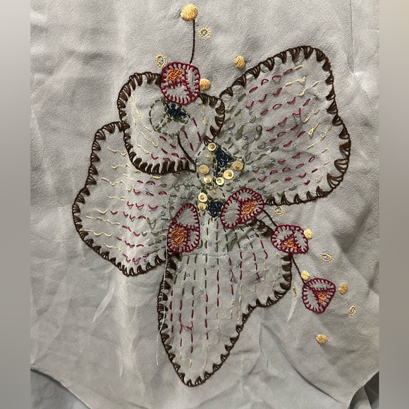 Vintage BCBG MaxAzria Embroidered Blue Floral Y2K Asymmetrical Halter Dress - Picture 3 of 7